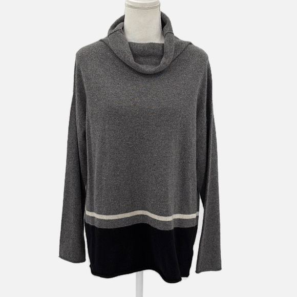 StyleMint 100% Cashmere Cowl Neck Colorblock Striped Sweater - Size Medium - Picture 1 of 6